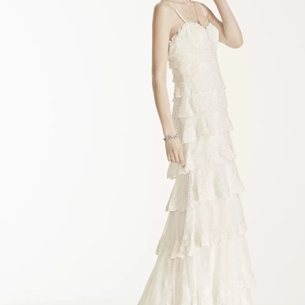 Melissa Sweet Hand Beaded‎ Wedding Dress Size 14 Tiered Lace Soft White NWT